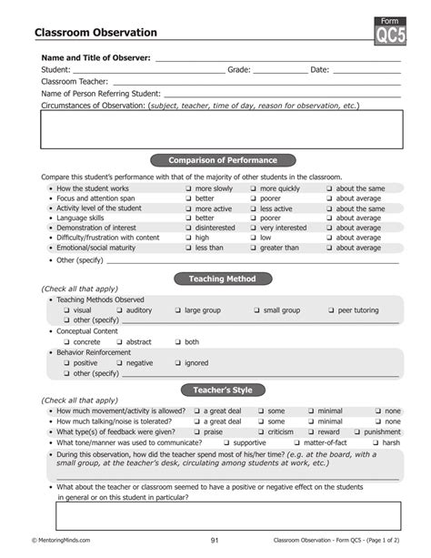 Teachers Classroom Observation Form