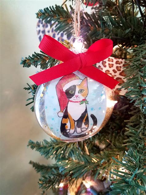 Calico Cat Ornament With A Santa Hat Cat Christmas Ornament Etsy