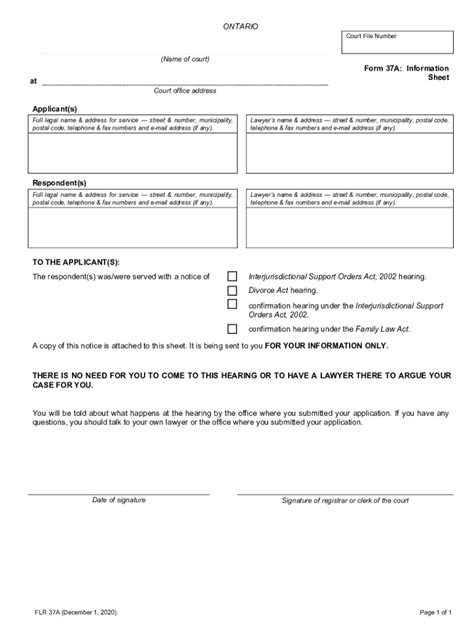 Fillable Online Ontariocourtforms On Flr A Form A Fax Email Print