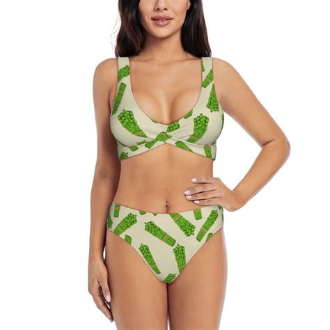 Swim Suits For Women Bikini Asparagus Green Design Soft Stretchy
