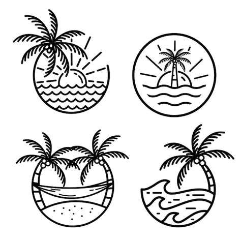 Premium Vector Set Of Ocean Wave Tropical Island And Palm Tree Logo