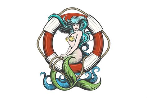 Pretty Mermaid with Lifebuoy Tattoo