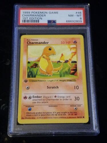 1999 1st Edition Charmander PSA 8 NM Mint 46 Shadowless Base Set