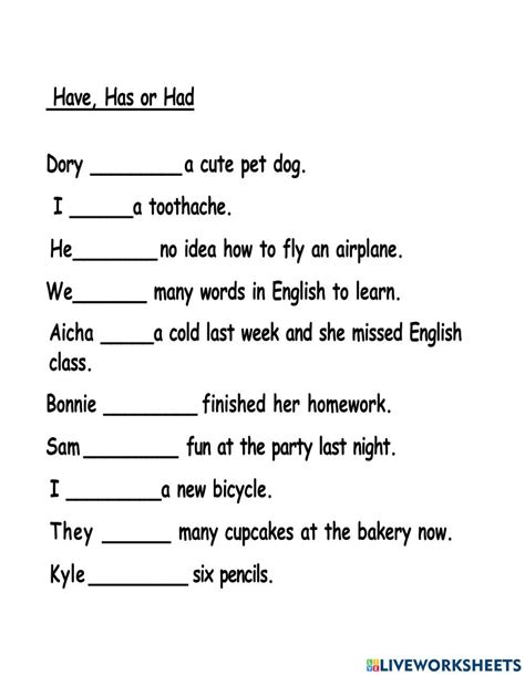 Has Have Had Verb Worksheet Have Fun Teaching Worksheets Library