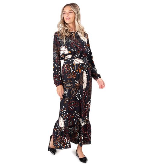 Long Viscose Dress Printed With Floral Motifs Print Yokko