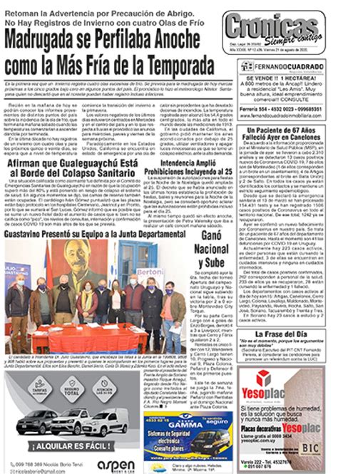 Diario Cr Nicas De Mercedes Soriano Uruguay Tapa Del Agosto