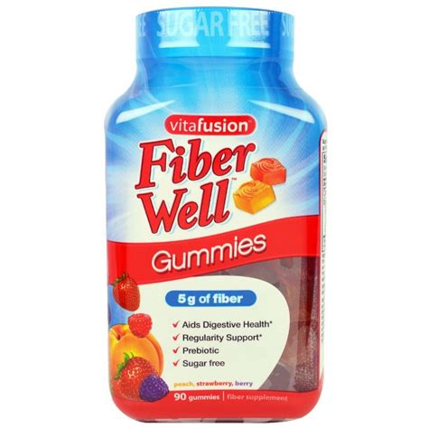 Vita Fusion Fiber Well Gummies Peach Strawberry Blackberry 90 Count Colon Care Health