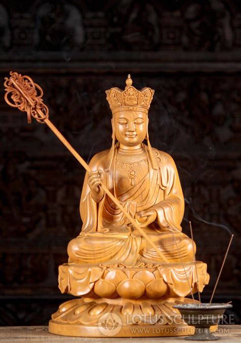 Wood Statue Of Ksitigarbha Bodhisattva Buddha Statue With Large Staff ...