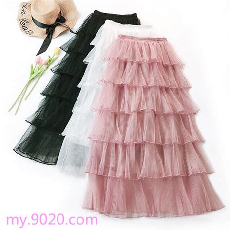 Korean High Waist Long Tulle Skirt Ruffles Women Skirt Casual Pleated