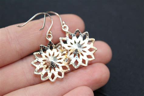 Sterling Silver Dangle Flower Earrings Sterling Flower Earrings