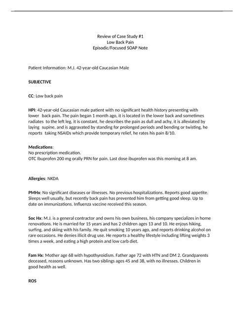 Nurs 6512 Week 8 Discussion Low Back Pain Episodic Focused Soap Note Nurs 6512 Nurs6512