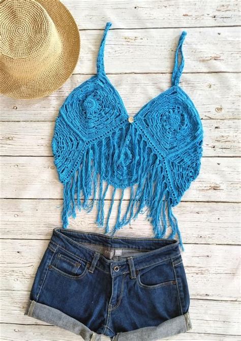 Handmade Crocheted Bikini Top Soft Cotton Yarn Crochet Top Etsy