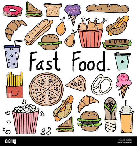 Line Hand Drawn Doodle Vector Fast Food Set Stock Vector Image Art