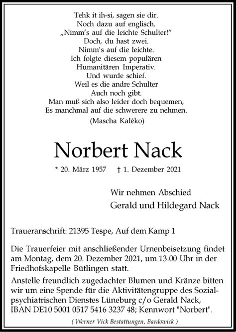 Traueranzeigen Von Norbert Nack Trauer L Neburg De