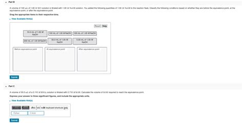 Solved Part B A Volume Of Ml Of M Hcl Solution Is Chegg