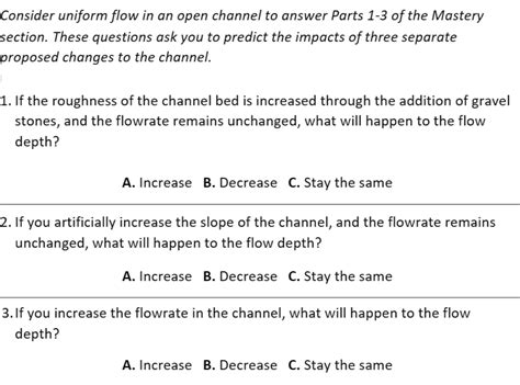 Solved Consider Uniform Flow In An Open Channel To Answer Chegg