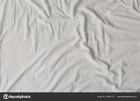 White Fabric Texture Background Wrinkled Crumpled Fabric Top View Of