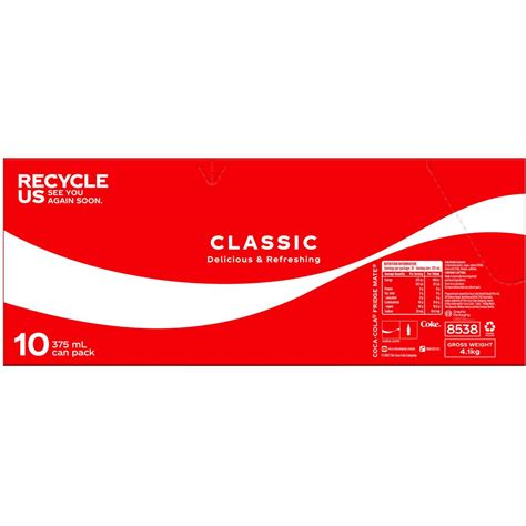 Coca Cola Classic Soft Drink Multipack Cans 375ml X 10 Pack Woolworths