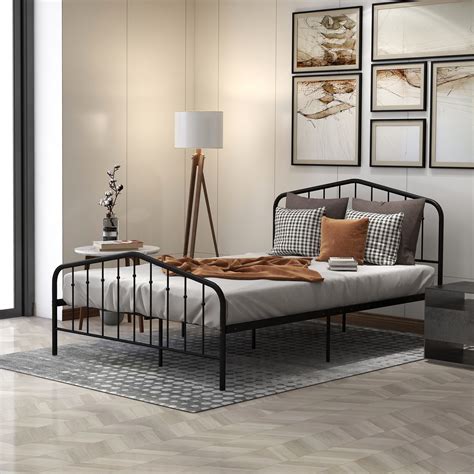 Euroco Metal Full Size Platform Bed With Headboard And Footboard