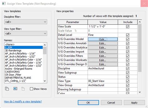 After Clicking On Visibility Graphics For View Or Template Settings