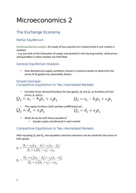 Microeconomics 2 Lecture Notes Covering All The Content From The