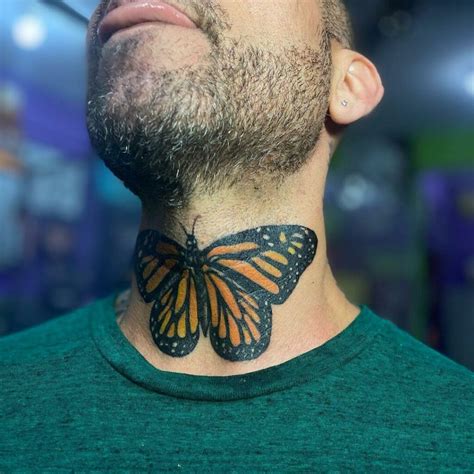 Grey 3d Butterfly Tattoo On Side Neck Tattoo Ideas