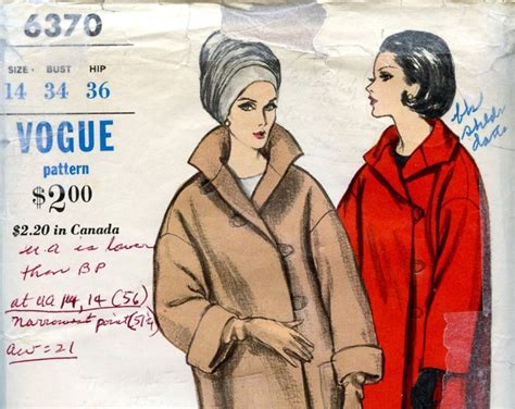 Rare Vintage 1964 Vogue Sewing Pattern Special Design 6370 Ladies Coat Size 14 Bust 34 Uncut Etsy