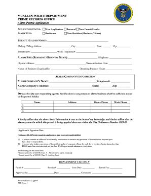 Alarm Application Form City Of McAllen Fill And Sign Printable