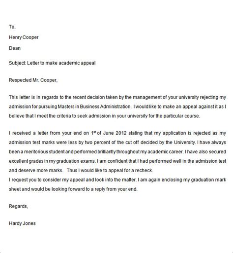 Academic Appeal Sample Letter