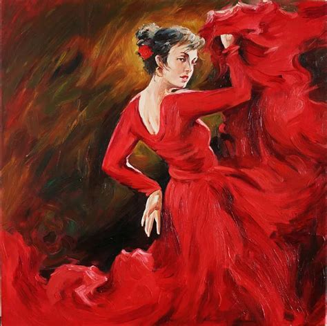 Portr T Leinwand Kunst Frau Flamenco T Nzerin In Rotem Kleid Lgem Lde