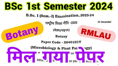 Bsc 1st Semester Botany Question Paper 2024 Bsc First Semester Botany