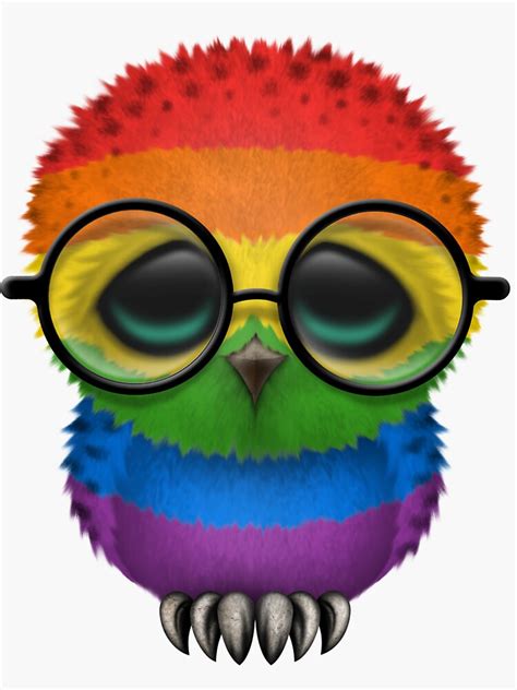 Nerdy Gay Pride Rainbow Baby Owl On A Branch Sticker By JeffBartels Redbubble
