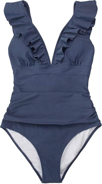 Letuwj Damen Bikini V Ausschnitt Einteiler Badeanzug Rüschen Lace Up