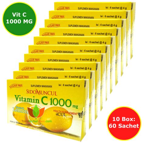 VITAMIN C 1000 MG SIDOMUNCUL RASA LEMON 10 BOX ISI 60 SACHET MINUMAN