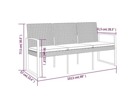 Vidaxl Banc De Jardin Places Et Coussins Gris Fonc Pp Rotin