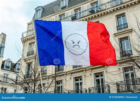 French Flag With An Emoji Symbol Of Anger Paris France Editorial