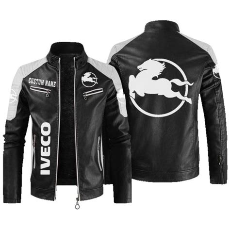 Iveco Contrast Leather Jacket Vintage Style Jacket Customize Name And