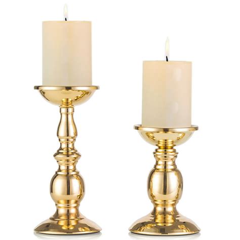 Nuptio Gold Candle Holder For 3 Pillar Candles Set Of 2 Metal Candlesticks For Table