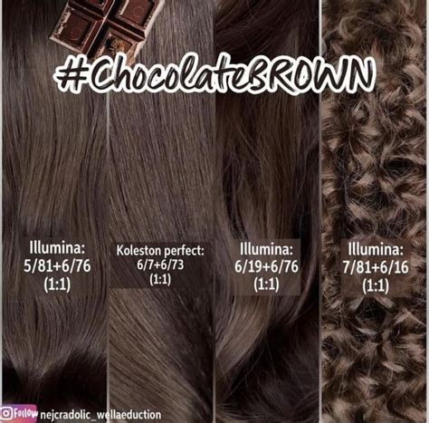 The Hair Color Chart For Chocolate Brown Is Shown In Three Different