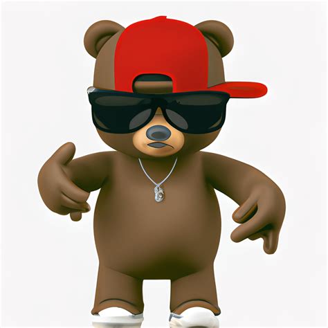 3D Render Cute Hip Hop Funny Teddy Bear Cartoon Illustration Creative