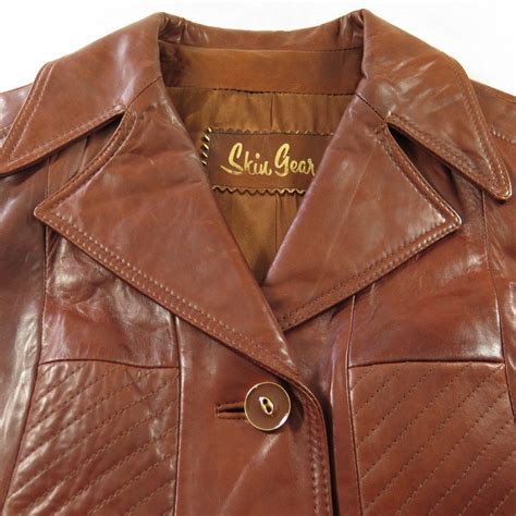 Vintage 70s Leather Trench Coat Womens 8 Belted Brown Overcoat Skin Gear The Clothing Vault