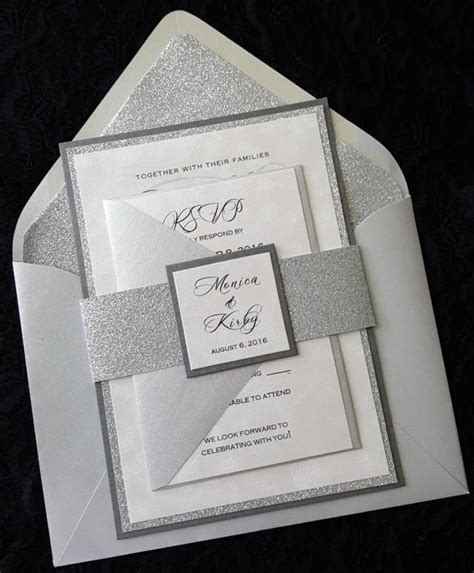 Glitter Wedding Invitation, Silver Glitter Wedding Invitation, Elegant ...