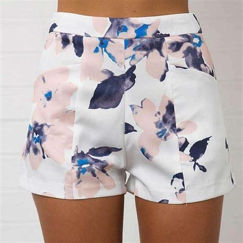 Women Print Elegant Shorts High Waist Zipper Casual Summer Shorts Fashion High Waisted Floral