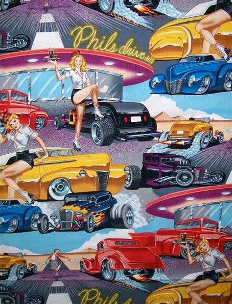 Phils Drive In Pin Up Fabric Alexander Henry Scenic Etsy