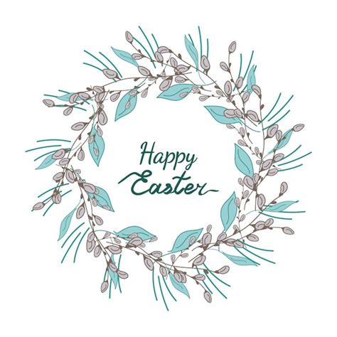 Premium Vector Palm Sunday Wreath Willow Buds Easter Doodle Vector Illustration Pussy Willow