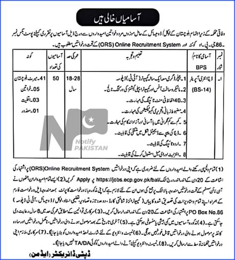 50 Vacancies ECP Balochistan Jobs 2024 Apply Online At Post Office Box