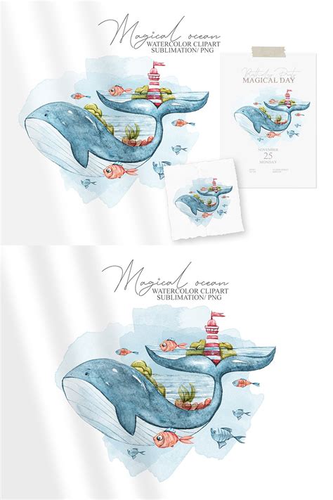 Whale clipart. Watercolor nursery whale (1007821)