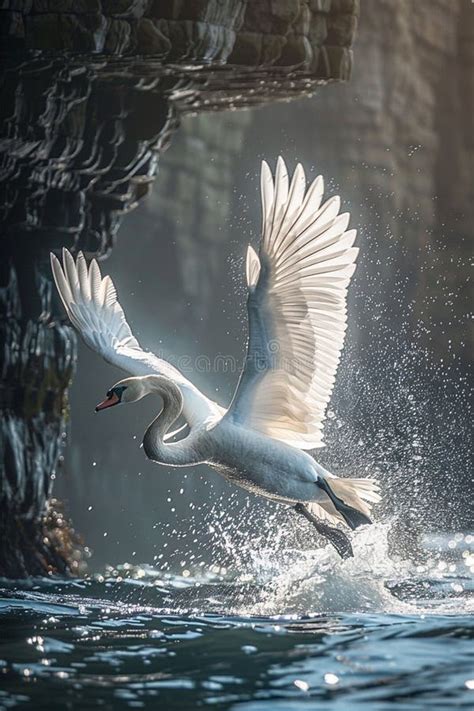 A Beautiful Big Size Swan Taking Off From A Lake Ai Stock Illustration