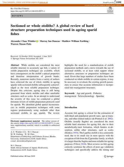 Sectioned Or Whole Otoliths A Global Review Of Hard Structure