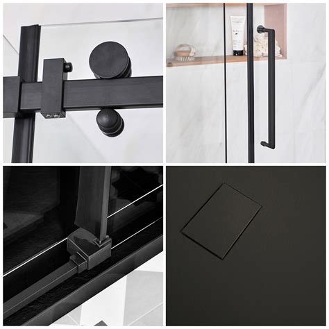 Milano Nero Black Frameless Sliding Shower Door With Slate Tray